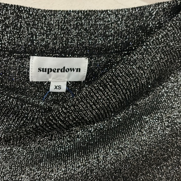 SUPERDOWN Black/Solver Sparkley Off the Shoulder Top Sz XL - Picture 5 of 6